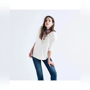 Madewell Libra‎ Lace-up Tee in creamy white size XS